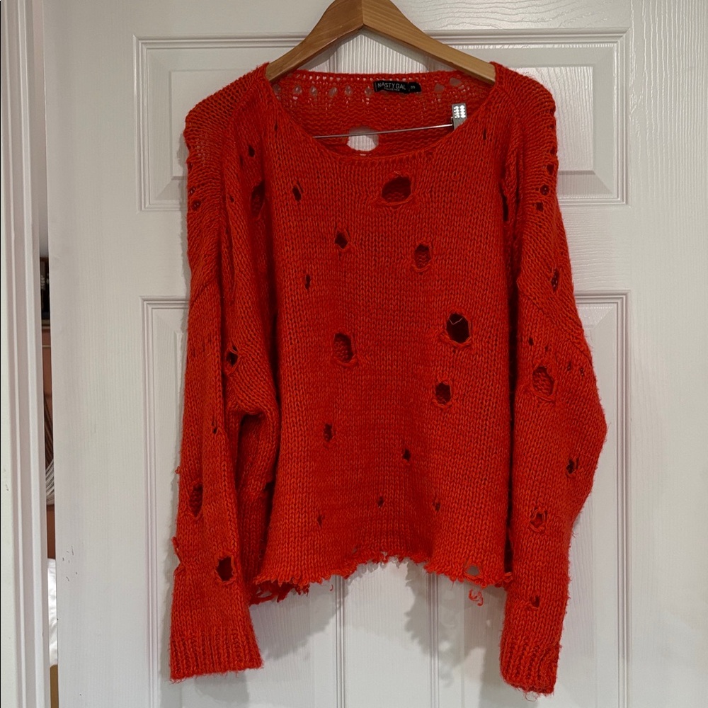 Nasty Gal Bold Orange Distressed Sweater